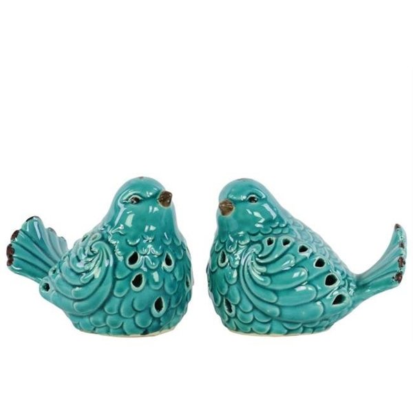 Urban Trends Collection Urban Trends Collection 12902-AST 4 Piece Porcelain Bird Figurine with Cutout Design - Distressed Gloss Turquoise; Set of Two - 6.00 x 4.00 x 4.50 in. 12902-AST